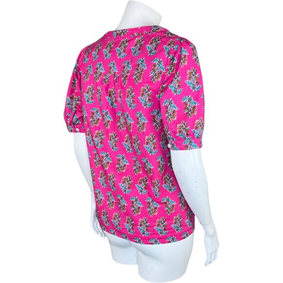 J. Crew Factory Printed Short Sleeve V-Neck Poplin Top Size XS Pink Floral - Picture 8 of 14